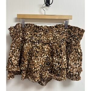 Anthropologie Celandine Brown Motif Tiered Ruffle Shorts XL Cotton NWT